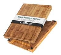 MAKUMORI Premium Planche à Découper Bois de Bout 40x29x3cm Hévéa Clair | Planche de cuisine en hévéa légèrement carbonisé; FSC®; rainure à jus; grandes poignées; pieds en caoutchouc antidérapants