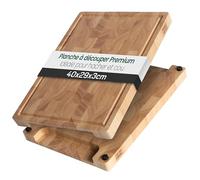 MAKUMORI Premium Planche à Découper Bois de Bout 40x29x3cm Hévéa Naturel | Planche de cuisine en hévéa naturel; FSC®; rainure à jus; grandes poignées; pieds en caoutchouc antidérapants