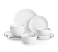 MALACASA AMELIA Service de table 12 pièces en porcelaine moderne ronde blanche pour 4 personnes Assiettes de service et bols de qualité supérieure pour dessert, salade, soupe, pâtes