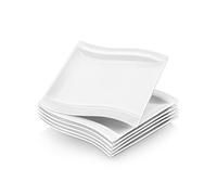 MALACASA Assiettes à Dessert Carrées en Porcelaine, FLORA 21 cm Assiette à Petit-déjeuner en Porcelaine Blanche pour Dessert, Pâtisseries, Pain, Fruits, Passe au Lave-vaisselle