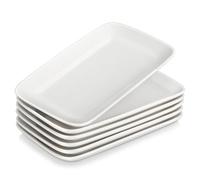MALACASA Assiettes Rectangulaires en Porcelaine, 6 Grandes Assiettes à Dessert Rectangulaire 24.7 x 14.2cm, Plateau Aperitif Blanches en Céramique pour Repas Dîner Salon Dessert Sushis, Série PLAT
