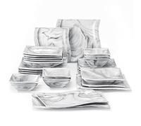 MALACASA Assiettes Service de Table pour 6 Personnes, FLORA 26 Pièces Service Vaisselle en Gris Effet Marbre, 6 Assiettes Plate, Assiettes Dessert, Assiettes Creuse, Bols et 2 Assiettes Rectangulaires