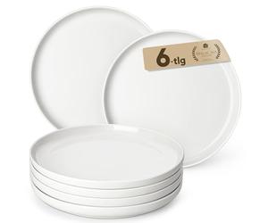 MALACASA Grande Assiettes Plates pour 6 personnes, Ø 26 cm Assiette Blanche en Porcelaine, Lot de 6 Assiette de Table pour Salade, Pâtes, Dessert, Steak, Fruits - Série LUNA