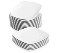 Malacasa JULIA 18pcs Assiettes Plate 23.5cm Vaisselles Porcelaine Assiette Carrée Service de Table Céramique Blanc Ivoire