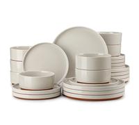 MALACASA LEAH Services Vaisselle 24 Pièces pour 8 Personnes | Service de Table avec 8 Assiettes Plates, 8 Assiettes à Dessert et 8 Bols à Céréales, Gris avec Glaçage au Sésame