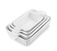 MALACASA Lot de 4 cocottes rectangulaires profondes en porcelaine avec poignées pour four - Blanc (23,9 cm/28,2 cm/31 cm/37,3 cm)