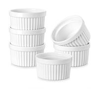 MALACASA Lot de 6 Petit Ramequins Four en Porcelaine, Ramequins Individuels en Céramique pour Soufflés Crème Brulée Muffins Cupcakes Puddings, 260ml, Blanc Ivoire