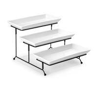 MALACASA Plateau de Service avec 3 Plats, Plateau Repas Céramique, Presentoir Aperitif Buffet 30.5x15.3cm, Presentoir a Gateau pour Fruits, Biscuits, Desserts, Blanc