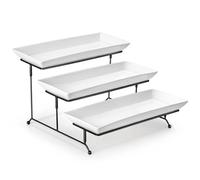 MALACASA Plateau de Service avec 3 Plats, Plateau Repas Céramique, Presentoir Aperitif Buffet 36x15.3cm, Presentoir a Gateau pour Fruits, Biscuits, Desserts, Blanc