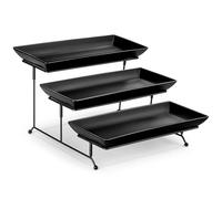 MALACASA Plateau de Service avec 3 Plats, Plateau Repas Céramique, Presentoir Aperitif Buffet 36x15.3cm, Presentoir a Gateau pour Fruits, Biscuits, Desserts, Noir