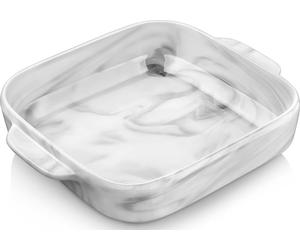 MALACASA Plats à four en porcelaine, 1 pc. Plat à four carré, Marbre