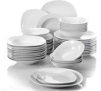 MALACASA Série ELISA, 48pcs Assiette Service de Table Porcelaine, service vaisselle pour 12 personnes, 12 Assiettes Plates, 12 Assiettes à Dessert, 12 Assiette à Soupe,12 Bols à céréales