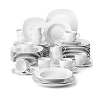 MALACASA Série Elisa, 60 Pcs Service de Table Porcelaine,Services Complets à Dinner, 12 Pcs * [Assiette Plat][Assiette Creuse][Assiette à Dessert][Tasse][Soucoupe]
