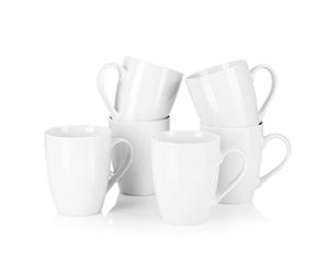 MALACASA Série Elisa Grandes Tasses pour Café Cappuccino Expresso, Lot de 6 Mugs en Porcelaine Blanches, 340ML Tasses à Café