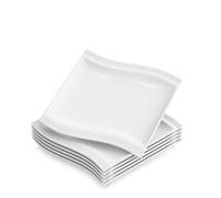 MALACASA Assiettes à Dessert Carrées en Porcelaine, FLORA 21 cm Assiette à Petit-déjeuner en Porcelaine Blanche pour Dessert, Pâtisseries, Pain, Fruits, Passe au Lave-vaisselle