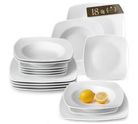 MALACASA, Série Julia, 18pcs Service de Table Complets Porcelaine,6 Assiettes Creuse 6 Assiettes à Dessert 6 Assiettes Plates Vaisselles pour 6 Personnes