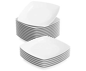 MALACASA Série JULIA Assiettes Plates pour 18 Personnes, Ø 23 cm, Assiettes Blanches en Porcelaine, Compatibles avec le lave-vaisselle et le micro-ondes, Service Vaisselle 18 Personnes