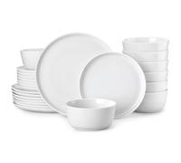MALACASA Série LEXI - Service de table gourmet 24 pièces en porcelaine de qualité supérieure pour 8 personnes, résistant aux éclats et aux rayures, passe au micro-ondes et au lave-vaisselle (blanc)