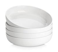 MALACASA, série LUNA, Lot de 4 Bols à Pâtes en Porcelaine de 1440ml, Grands Bols à Salades avec Bordure Incurvée, Va au Lave-vaisselle, au Micro-ondes et au Four, Blanc