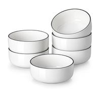 MALACASA Série LUNA, Lot de 6 Bols à Céréales en Porcelaine de 640ml, Bols à Soupe et Flocons d'Avoine de Cuisine en Céramique, Va au Lave-vaisselle, au Micro-ondes et au Four, Blanc avec Bord Noir