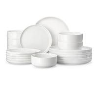 MALACASA Série LUNA Service de Table 18 Pièces en Porcelaine Blanche pour 6 Personnes avec Assiettes Plates, Assiettes à Dessert, Bols à Céréales, Service de Vaisselle Rond