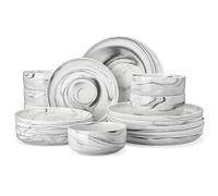 MALACASA Série LUNA Service de Table 18 Pièces en Porcelaine Marbre Gris pour 6 Personnes avec Assiettes Plates, Assiettes à Dessert, Bols à Céréales, Service de Vaisselle Rond