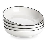 MALACASA Série REGULAR 1680ml Assiettes à Pâtes en Porcelaine, Assiettes Creuses, Service de Bols à Salade 4 Pièces, Blanc avec Bord Noir