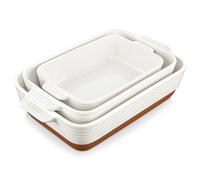 MALACASA Série TARA, 3 Plats à Gratin en Grès avec Poignée | 3800 ml / 2700 ml / 1450 ml | Plat à Four avec Motif de Sésame | Passe au Lave-vaisselle | Idéal pour Tartes, Gratins, Gâteaux et Lasagnes
