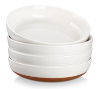 MALACASA Série TARA, 4 Bols à Pâtes en Grès de 1380ml | Bols à Soupe de 23,5 cm avec Motif de Sésame | Passe au Lave-vaisselle | Idéal pour Pâtes, Salades et Soupes, Blanc Vanille