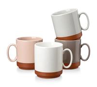 MALACASA Série TARA, Lot de 4 Tasses à Café en Grès 450ml, Ensemble de Mugs avec Anse, Coffee Mug -vaisselle et Micro-ondes- pour Thé, Café, Jus, Latte -Multicolore