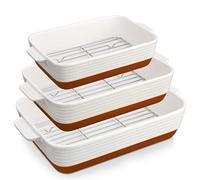 MALACASA Série TARA, Plat à Gratin en Grès avec Grille | 3800 ml+2700 ml+1450 ml | Plat à Four avec Motif de Sésame | Passe au Lave-vaisselle | Idéal pour Tartes, Gratins, Gâteaux et Lasagnes