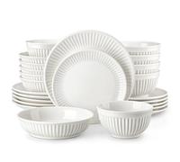 MALACASA Service de Table 6 Personnes, 24 Pièces Services de Vaisselle en Porcelaine, Set de Vaisselle avec 6 Assiettes à Plates, Assiettes à Dessert, Bol à Soupe, Bols à Céréales, Blanc