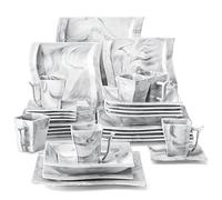 MALACASA Service de Table Complet pour 6 Personnes, FLORA 30 Pièces Service Vaisselle en Gris Effet Marbre comprend 6 Assiettes Plates, Assiettes à Dessert, Assiettes Creuse, Tasses avec Soucoupes