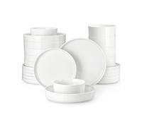 MALACASA Service de Table en Porcelaine Blanche 24 Pièces pour 12 Personnes