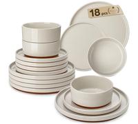 MALACASA Service Vaisselle 18 Pièces en Grès, Service Vaisselle pour 6 Personnes avec 6 Assiettes Plates, 6 Bols à Céréales, 6 Assiettes à Dessert, Gris - Série LEAH