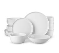 MALACASA Services de Vaisselle pour 6 Personnes, 24 Pièces en Porcelaine Blanc, Lot Assiette incluant 6 Assiettes Plates/Dessert, 6 Bols à Céréales et 6 Assiettes Creuses - Série LEXI
