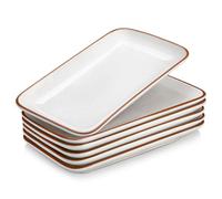 MALACASA TARA - Lot de 6 Assiettes à Dessert en Céramique, Assiettes Rectangulaires 24,7 x 14,2 cm pour Apéritifs, Gâteaux, Salades, Snacks et Sushi, Compatibles Micro-ondes et Lave-vaisselle, Blanc