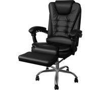 MALATEC Chaise de bureau pivotante avec repose-pieds extensible Roulettes silencieuses en PU, similicuir & fonction couchage, réglage en hauteur & mécanisme de bascule pour home office/jeu Noir 26195