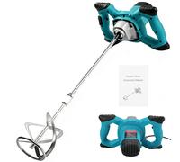 Malaxeur électrique pour béton - Malaxeur manuel - Moteur AC de 2100W - Réglage sur 6 vitesses - Pale de mélange pour ciment et mortier - Couleur turquoise