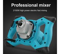 Malaxeur électrique pour béton - Mélangeur pour ciment et mortier - 2100 W - 6 vitesses - Vitesse réglable - Pour chantiers - 220–240 V, prise européenne - Turquoise