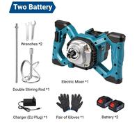 Malaxeur électrique sans fil - Bétonnière électrique - Sans balais - 6 vitesses - Pour ciment, mortier et enduit - Livré avec 2 batteries