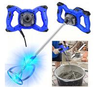 Malaxeur portable - Malaxeur électrique pour béton, ciment et mortier - 2600 W - Agitateur hélicoïdal M14 - 6 vitesses - Diamètre de 120 mm - Prise européenne - Bleu