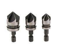Malayas 3pc 1/4"Hex 12, 16,19mm Countersink Perceuse Electrique Alésage Embout Pour Bois Métal
