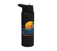 Maldives Océan Indien Rétro Coucher de Soleil Stainless Steel Insulated Water Bottle