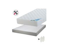 Maldives - Pack Matelas 140x190 + Sommier Tapissier Démontable 2x20 Lattes Lin + Pieds Blancs 15cm