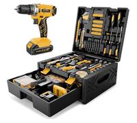 Malette outils 267 pièces avec perceuse visseuse sans fil 21V, batterie 2.0Ah, kit complet bricolage maison et garage