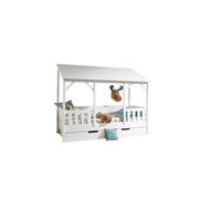 MALIA Lit cabane 90x200 avec toit blanc + lit gigogne