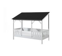 MALIA Lit cabane 90x200 avec toit noir + sommier + Matelas