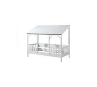 MALIA Lit cabane 90x200cm avec toit blanc + Sommier 15 Lattes 90x200cm Beige