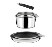 - MALICE - Lot 6 pièces - 3 casseroles, 2 poêles revêtement céramique et 1 poignée noire